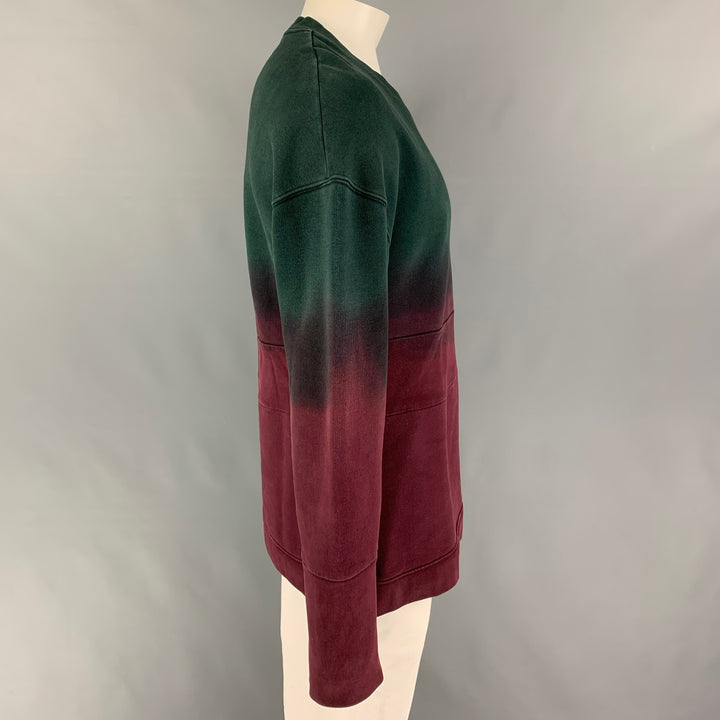 RAF SIMONS AW 12 Size L Green Burgundy Ombre Cotton Polyester Crew-Neck Pullover