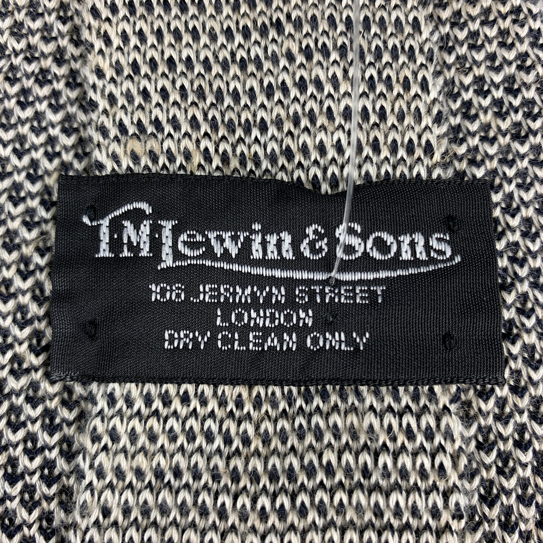 T.M. LEWIN Black & White Silk / Linen Woven Knit Tie