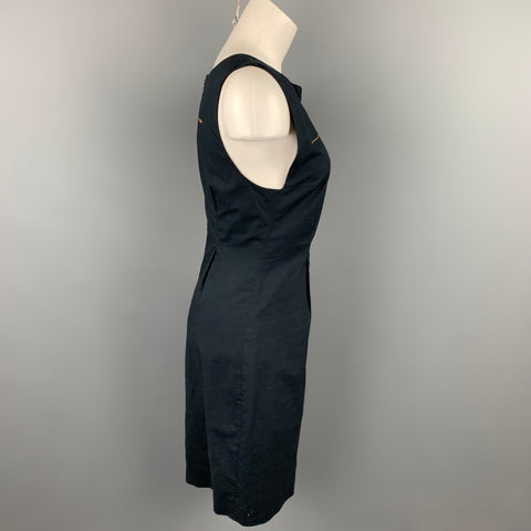 DRIES VAN NOTEN Taille 6 Robe droite en coton popeline noire et verte