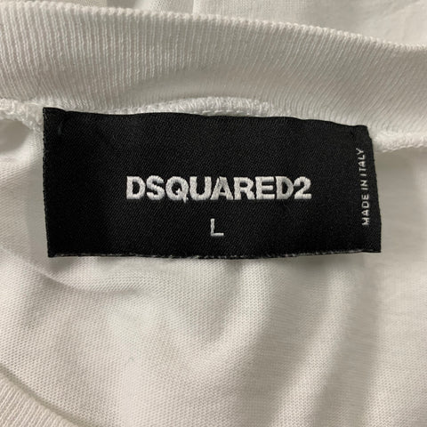 DSQUARED2 Size L White Black Cotton Short Sleeve T-shirt