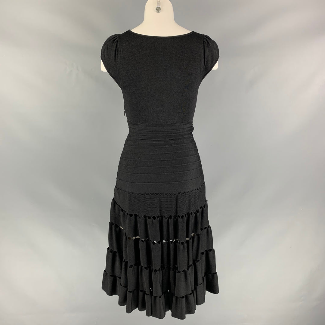 ZAC POSEN Size XS Black Viscose Blend Cut Out Cap Sleeves Dress