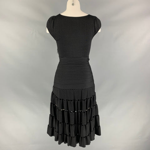 ZAC POSEN Size XS Black Viscose Blend Cut Out Cap Sleeves Dress