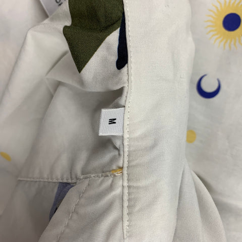 SATURDAYS NYC Size M White Olive Print Nylon Camp Short Sleeve Shirt