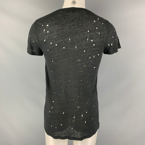 IRO CLAY Taille XS T-shirt à col rond en lin vieilli noir