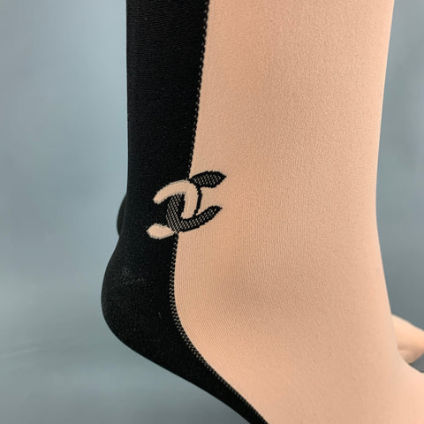 CHANEL Size M Black Nude Nylon Color Block Nylons Leggings