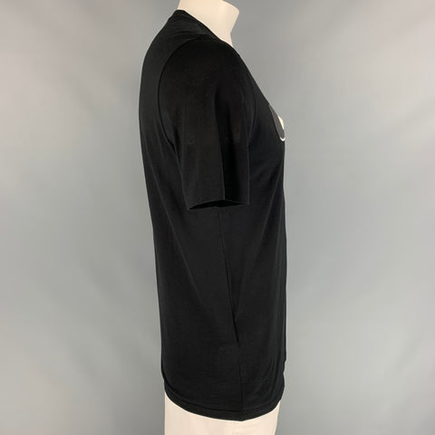 FENDI Size L Black Monster Applique Cotton Crew-Neck T-shirt