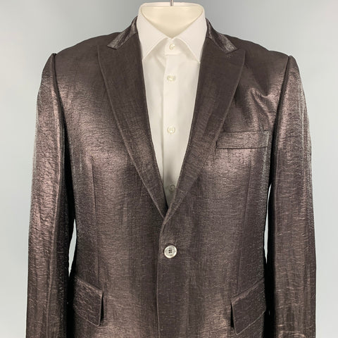 JOHN RICHMOND The Blitz Size 42 Brown Metallic Peak Lapel Sport Coat