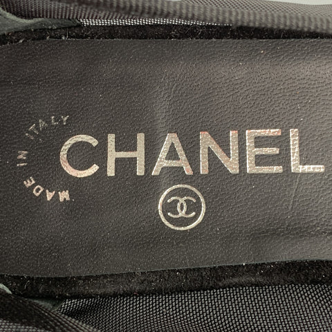 CHANEL Size 11.5 Black Mesh Cap Toe CC Ballerinas Flats