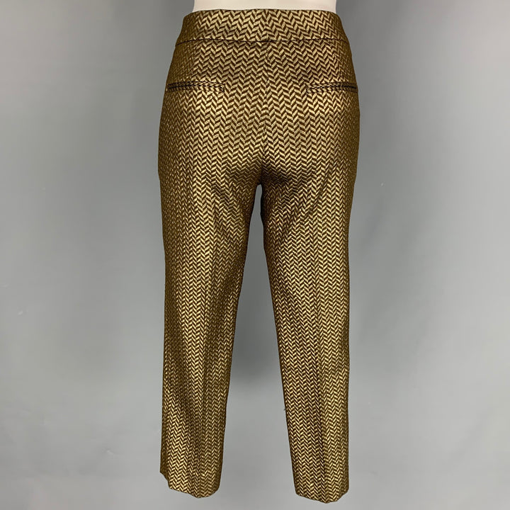 ETRO Size 6 Gold Brown Jacquard Polyester Blend Chevron Cropped Dress Pants