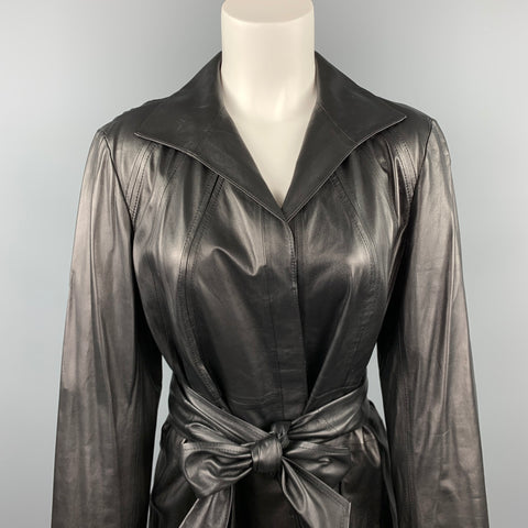 LAFAYETTE 148 Talla 10 Chaqueta de cuero negro con botones ocultos y cinturón