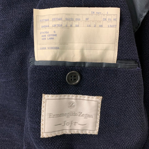 ERMENEGILDO ZEGNA Size 40 Black Textured Cotton &  Wool Sport Coat