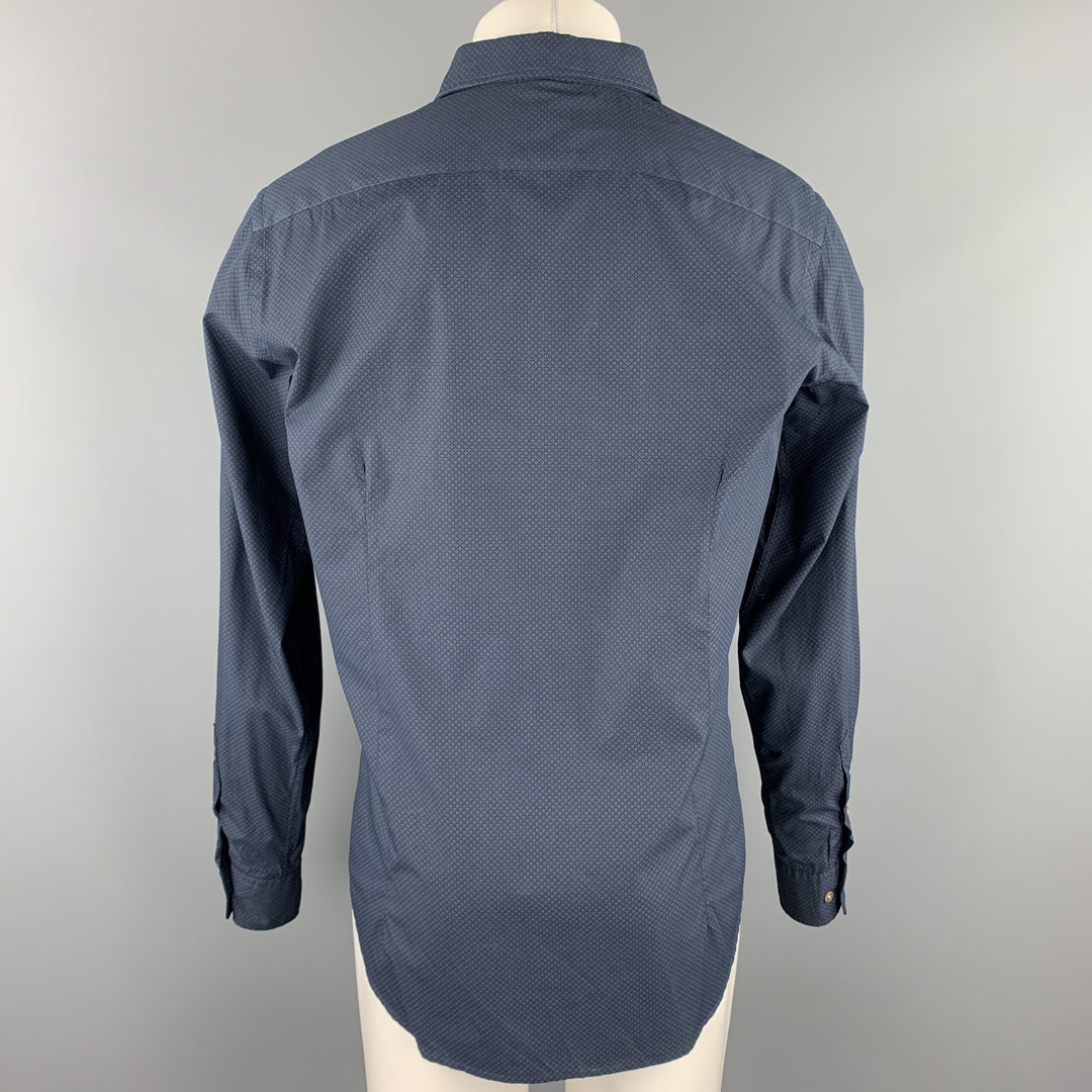 KOIKE Size M Navy Print Cotton Button Up Long Sleeve Shirt