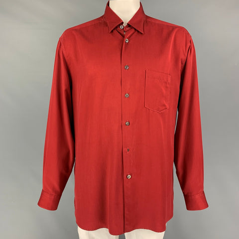 ERMENEGILDO ZEGNA Camisa de manga larga con botones de rayón y sarga de ladrillo talla XXL