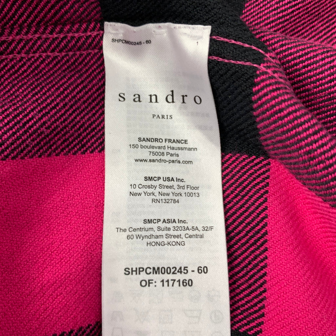 SANDRO Size M Pink & Black Buffalo Plaid Brushed Cotton Long Sleeve Shirt