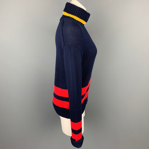 POLO par RALPH LAUREN Taille S Pull à col roulé en coton à rayures tricotées bleu marine