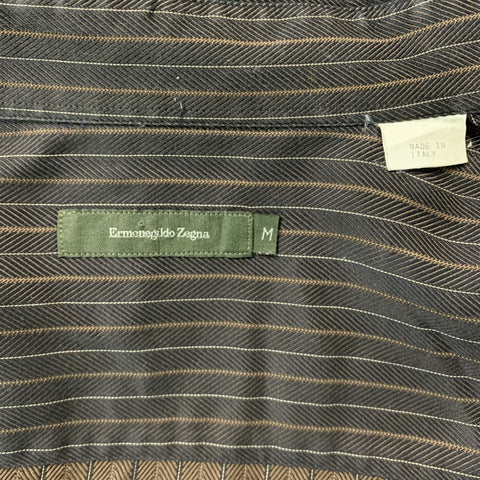 ERMENEGILDO ZEGNA Size M Brown Stripe Cotton Button Down Long Sleeve Shirt