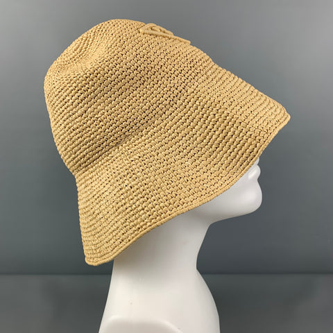 PRADA Size M Natural Woven Viscose Raffia Bucket Hat