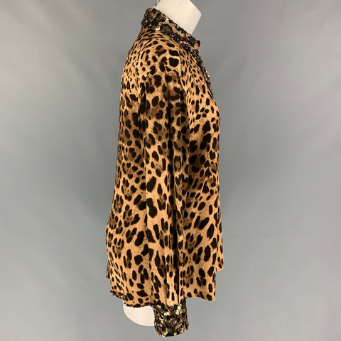 DOLCE & GABBANA Size S Tan Brown Viscose Blend Animal Print Hidden Placket Shirt