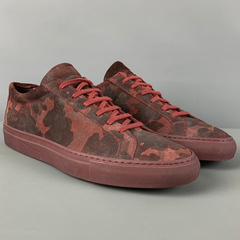 COMMON PROJECTS Size 10 Red Camouflage Suede Low Top Achilles Sneakers