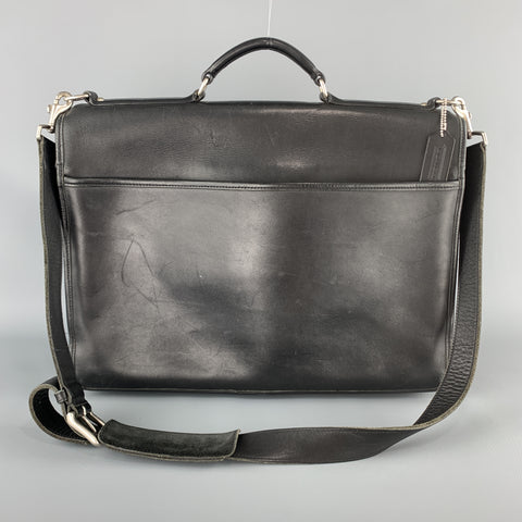 COACH Black Leather Shoulder Strap Double Closure Briefcase