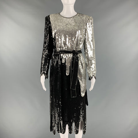 JUDITH ANN CREACIONES Talla S Vestido recto con lentejuelas plateadas y negras