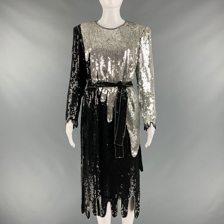 JUDITH ANN CREACIONES Talla S Vestido recto con lentejuelas plateadas y negras