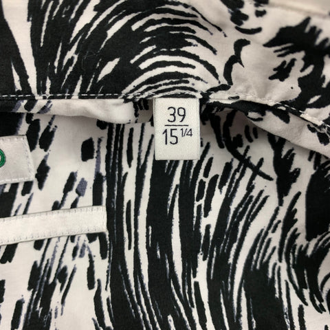 KENZO Size S Black White Print Cotton Nehru Collar Long Sleeve Shirt