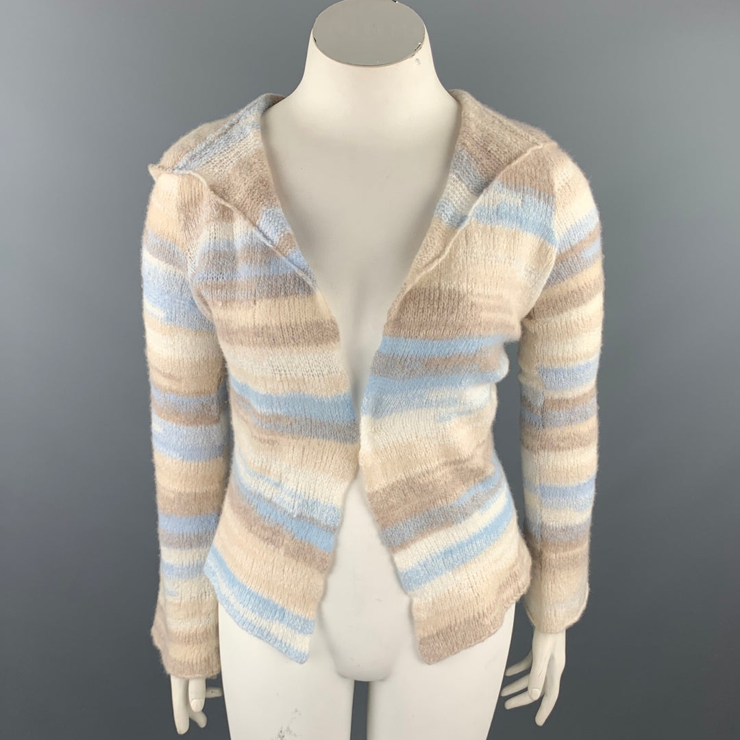 CASMARI Size L Multi-Color Knitted Cashmere / Lycra Hooded Cardigan