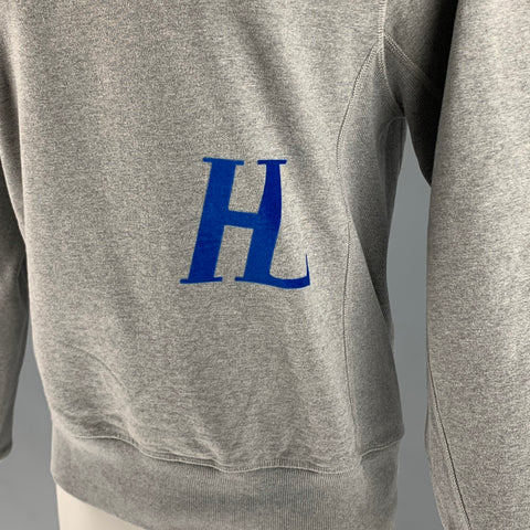 HELMUT LANG Size M Grey Blue Logo Cotton Crew-Neck Sweatshirt