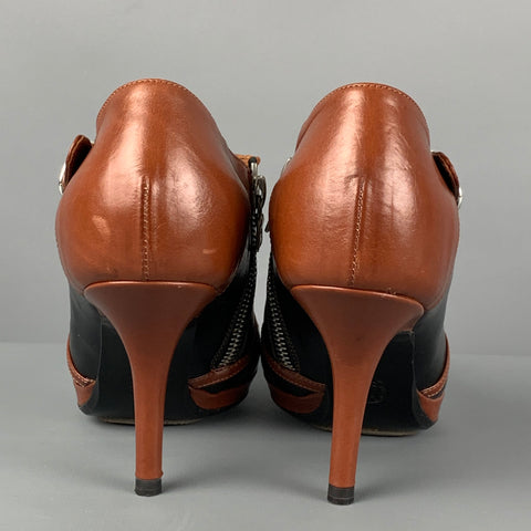 DRIES VAN NOTEN Size 6 Tan Black Leather Zipper Boots