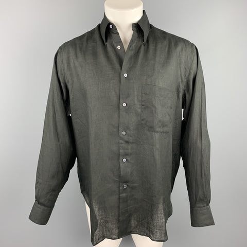 GIORGIO ARMANI Size S Black Linen Button Up Long Sleeve Shirt