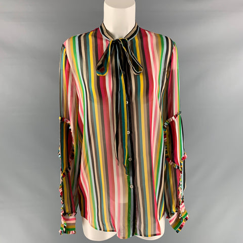 Nº21 Size 6 Multi-Color Silk Stripe Bow Shirt