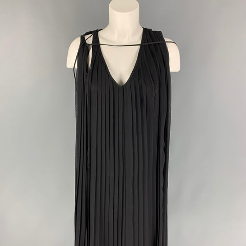 HUSSEIN CHALAYAN Size M Black Silk Pleated A-Line Dress