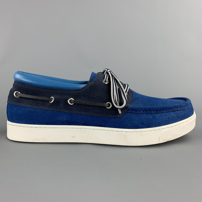 GIANVITO ROSSI Size 8 Blue Two Toned Suede Boat Lace Up Shoes