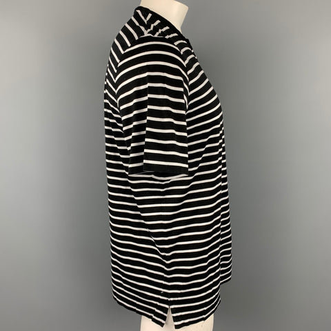 RALPH LAUREN Purple Collection Size L Black & White Stripe Cotton Crew-Neck T-shirt