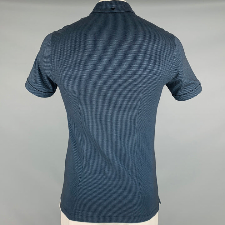 ARMANI COLLEZIONI Size XL Black Blue Nailhead Cotton Blend Long Placket Polo
