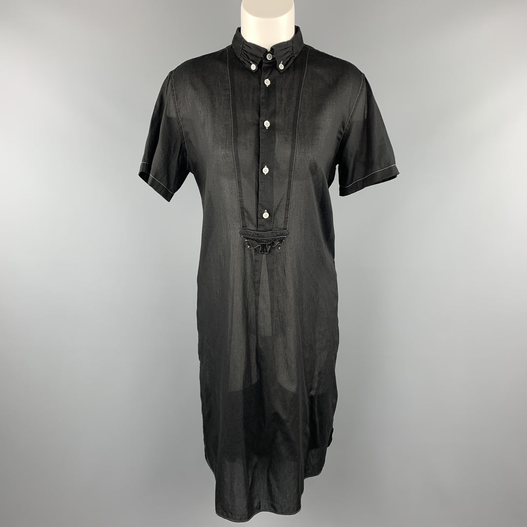 COMME des GARCONS Talla M Vestido camisero extragrande de algodón transparente con puntadas en contraste en negro