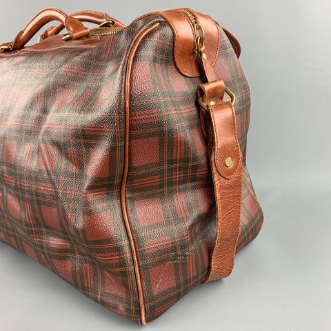 Vintage POLO by RALPH LAUREN Brown & Black Plaid Coated Canvas Travel Bag