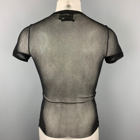 JEAN PAUL GAULTIER Size S Black & White Face Applique Mesh Crew-Neck T-shirt