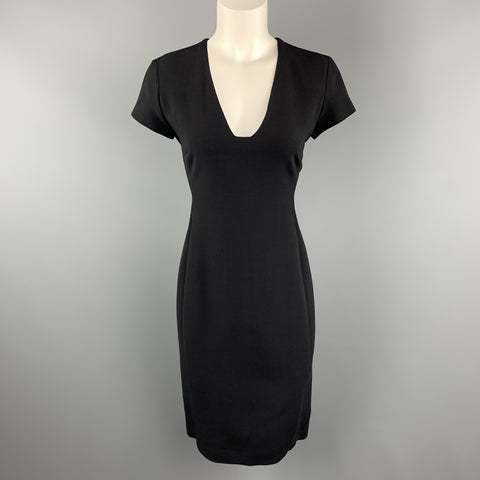 RALPH LAUREN Size 6 Black Stretch Wool Squared V Neck Shift Dress