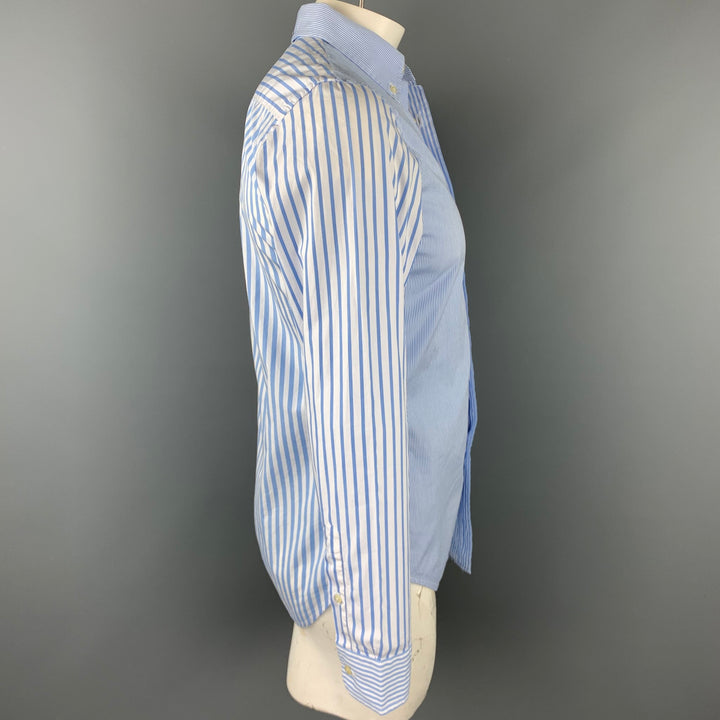 WOOSTER + LARDINI Size M Blue & White Stripe Cotton Long Sleeve Shirt