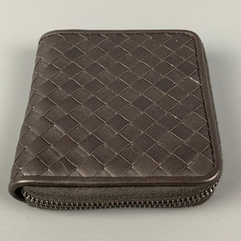BOTTEGA VENETA Dark Brown Woven Leather Wallet