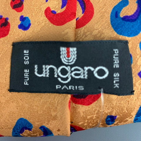 UNGARO Gold & Red Animal Print Silk Tie