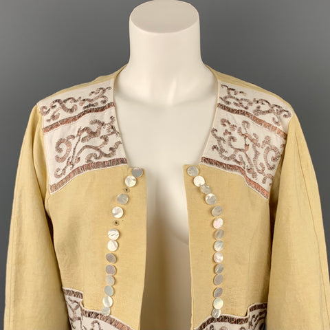 DRIES VAN NOTEN Taille 4 Veste ouverte en lin brodé beige