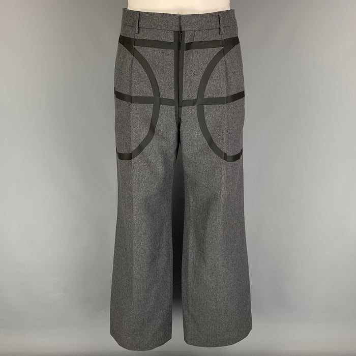 GIVENCHY Fall 2014 Basketball Collection Size 32 Gray Black Wool Wide Leg Dress Pants
