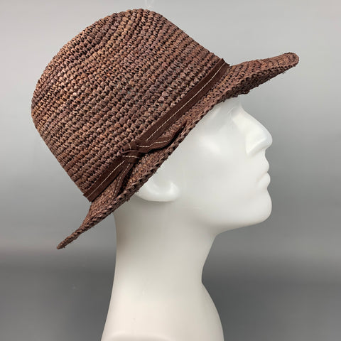 FLORA BELLA Brown Woven Raffia Fedora Hat