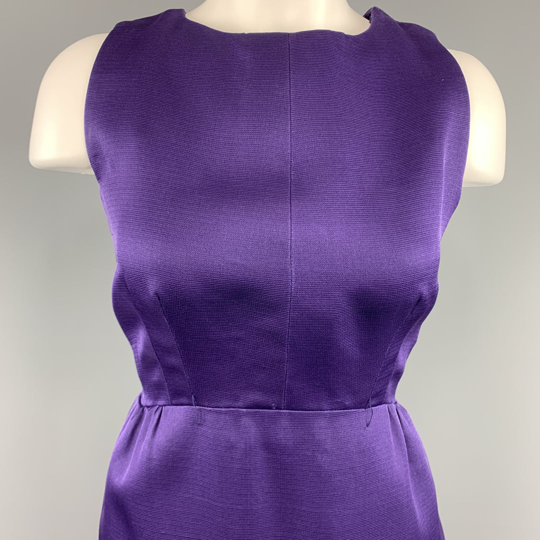 BALENCIAGA Size 6 Purple Silk Sleeveless Ruffle Skirt Sheath Cocktail Dress