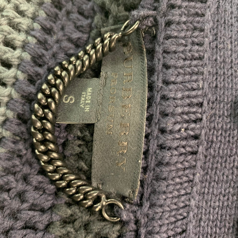 BURBERRY PRORSUM Size S Navy Grey Stripe Cotton Button Down Cardigan