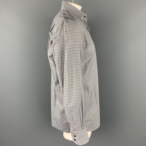 TOM FORD Size XL Black & White Plaid Cotton Button Up Long Sleeve Shirt
