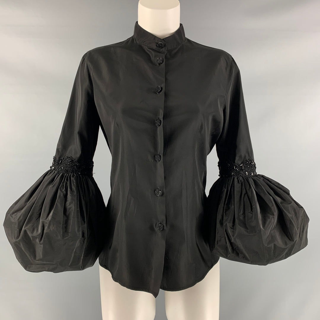EMPORIO ARMANI Size 10 Black Acetate Blend Beaded Blouse